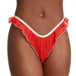 We Are HAH Fly Girl Mesh Panty Red & Pink Trim Thong Panties in Blood Orange, XL